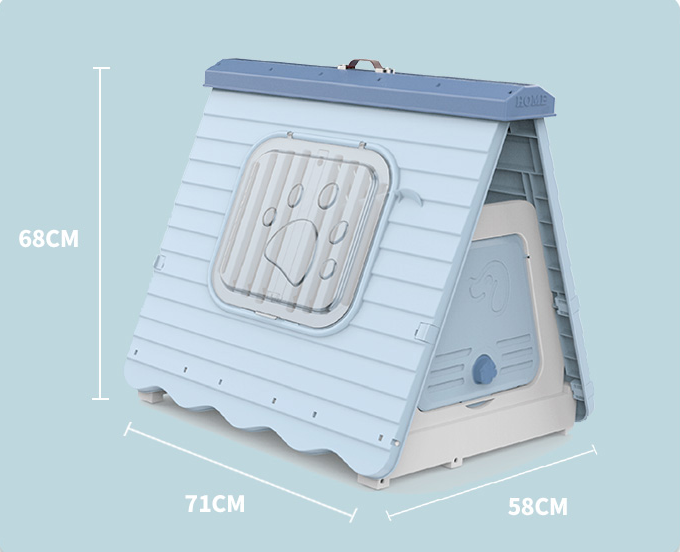 🐾 Foldable Plastic Pet House | Small Kennel for Dogs & Cats – Blue